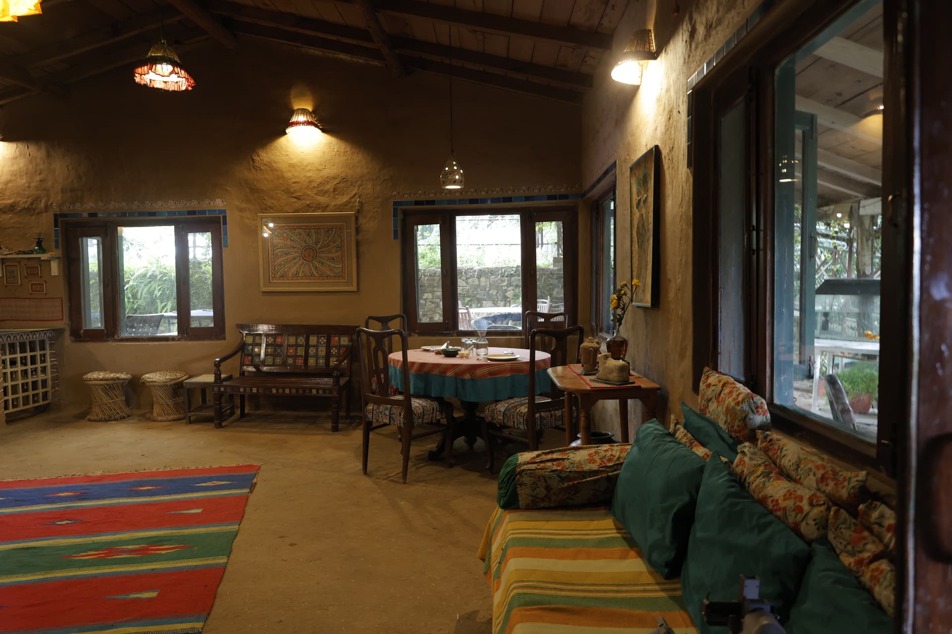 Cultural dining area at Green Glen — warm and inviting ambience
