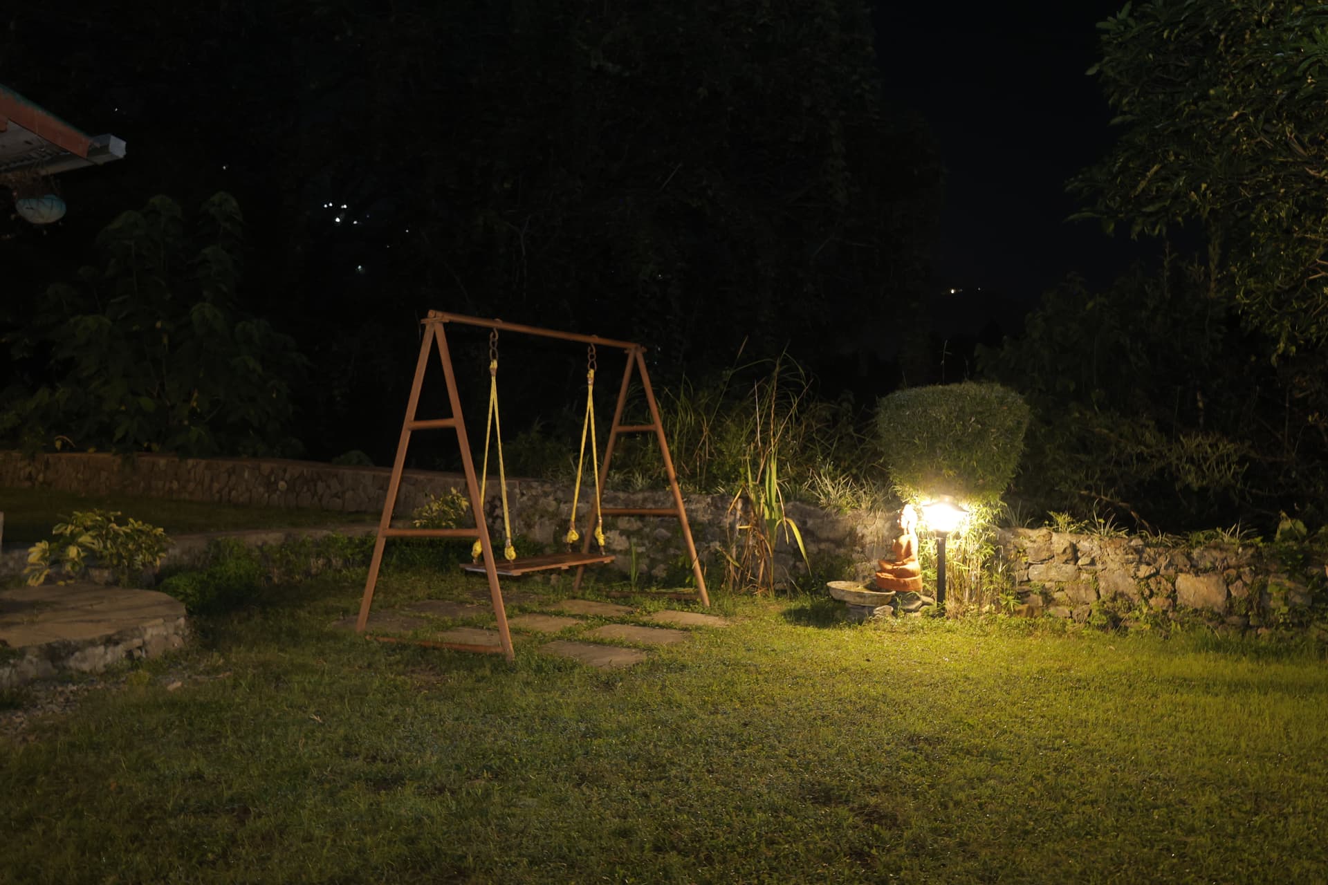 The swing at Green Glen by night — a moment of pure stillness